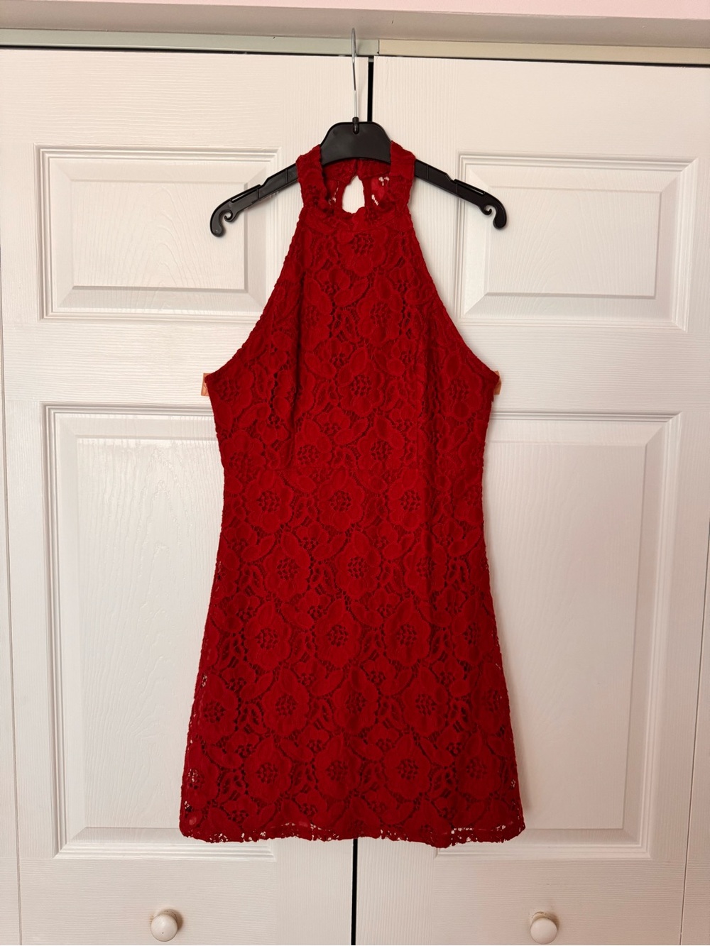 Red Lace Halter Mini Dress - Elegant Party Dress